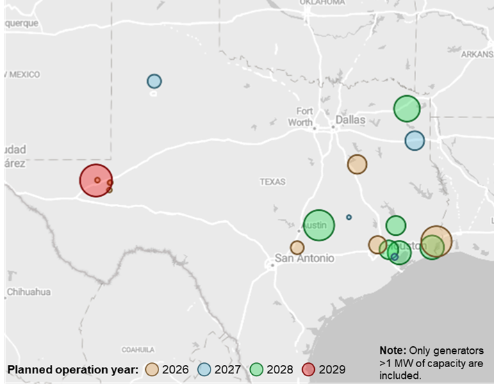 Planned natural gas-fired power additions in Texas
